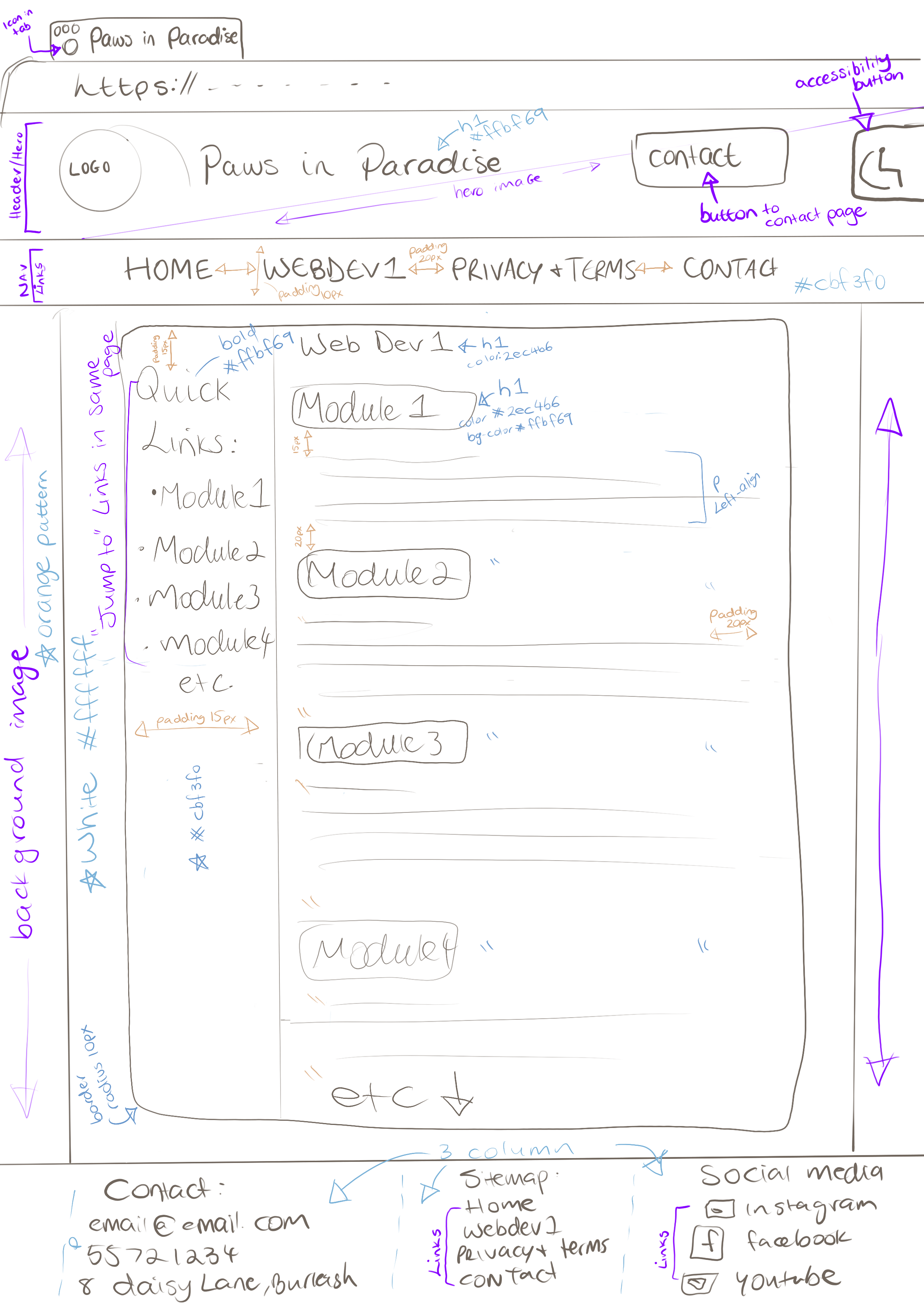 WebDev1 page wireframe design